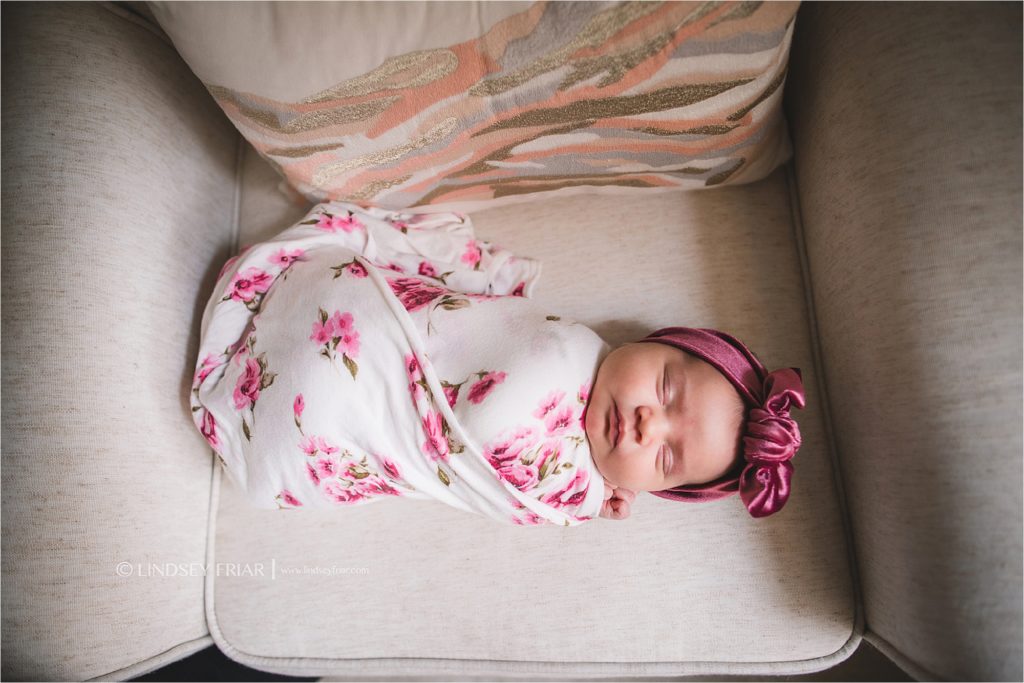 newborn girl aerial shot