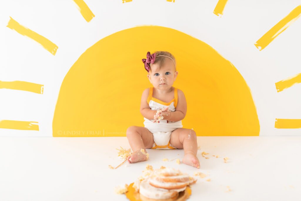 You are my sunshine theme smash cake photo shoot