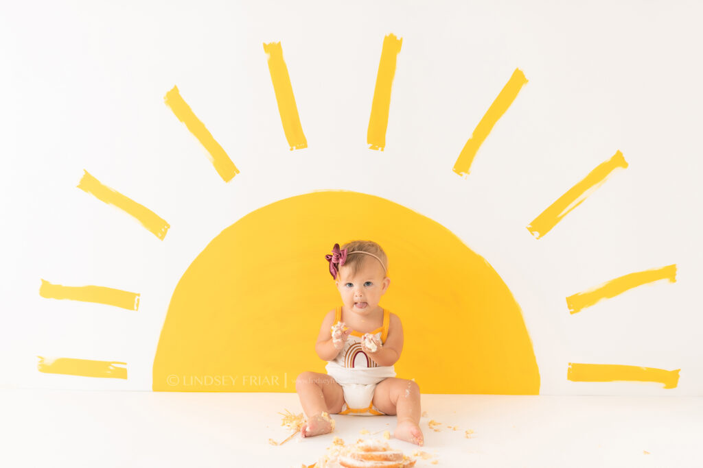 You are my sunshine theme smash cake photo shoot