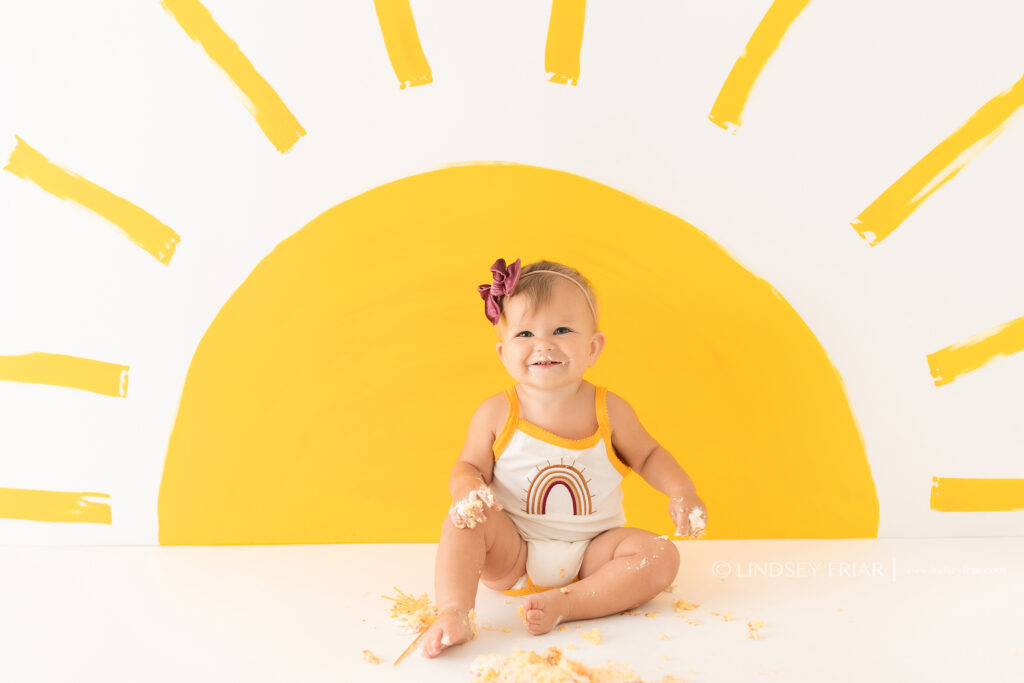 You are my sunshine theme smash cake photo shoot