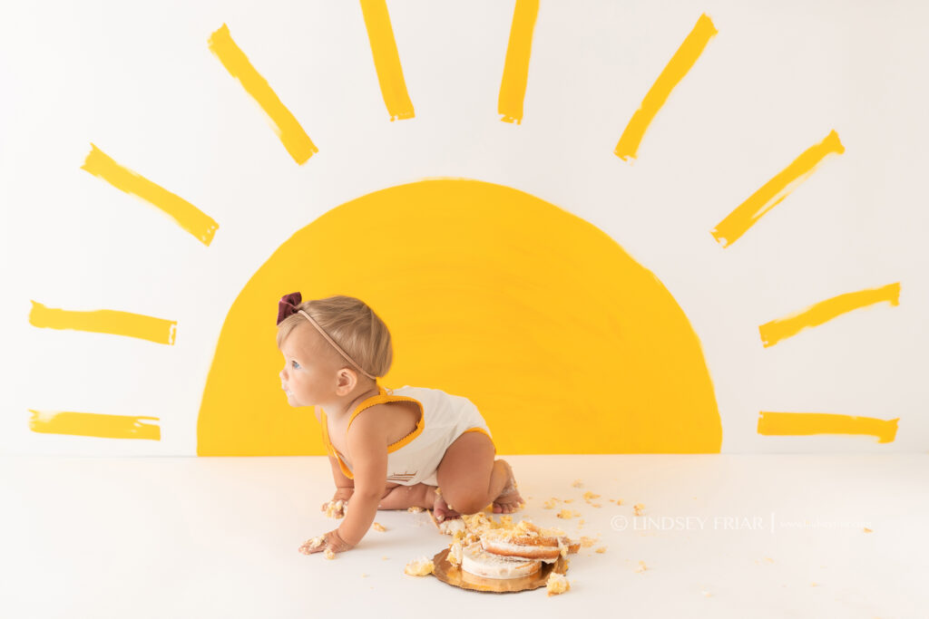 You are my sunshine theme smash cake photo shoot