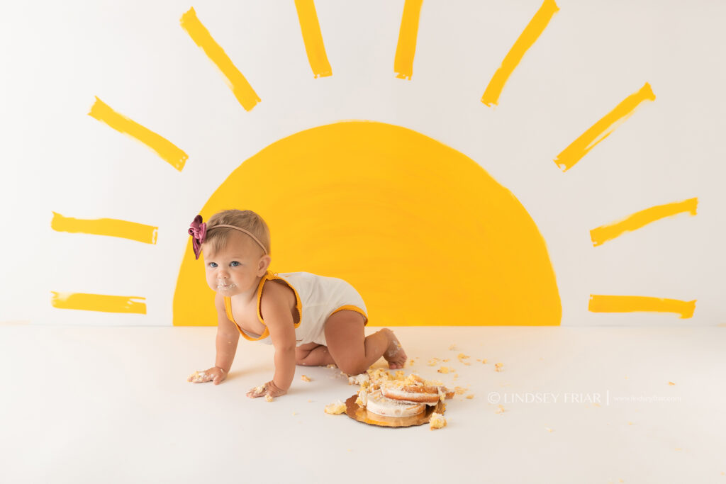 You are my sunshine theme smash cake photo shoot